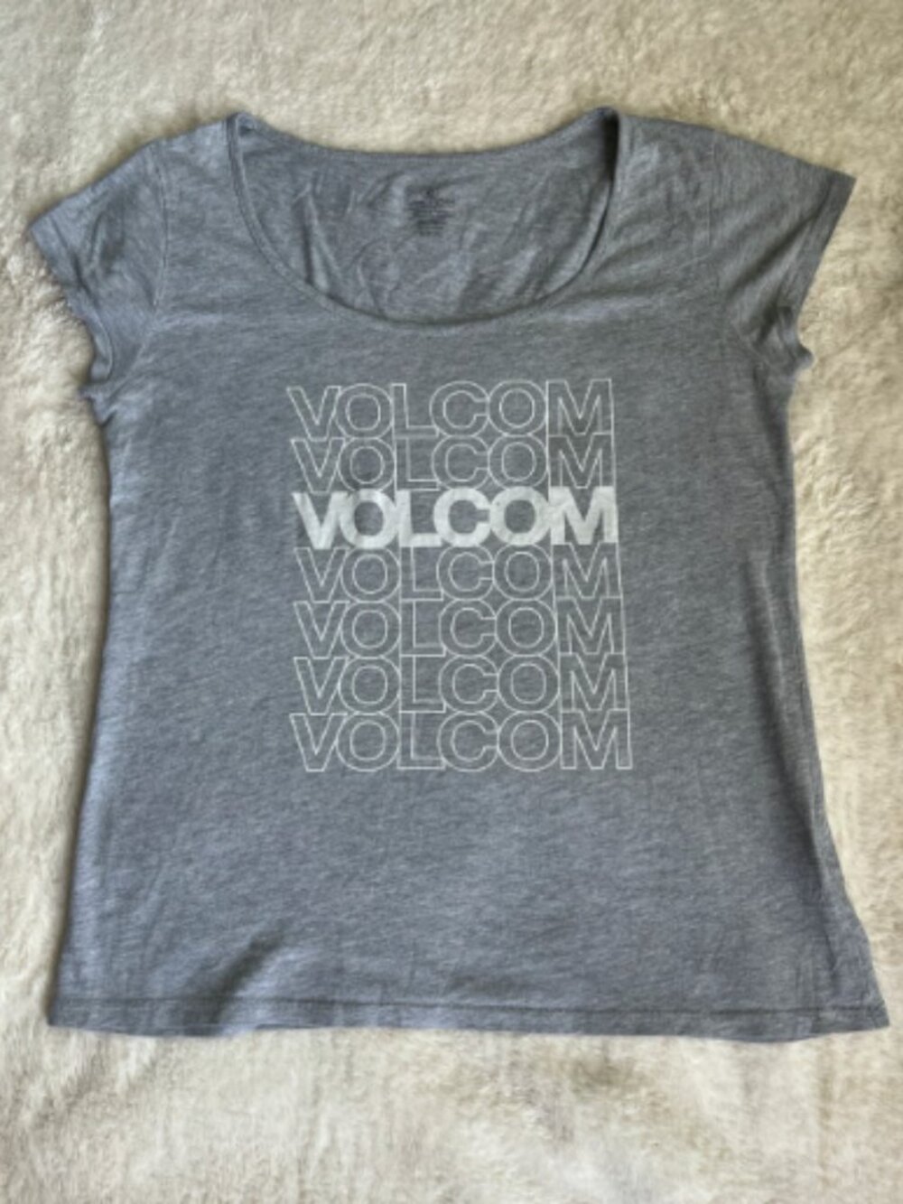 Volcom Stacked Logo Graphic Tee Heather Gray Scoop Neck Women's Small